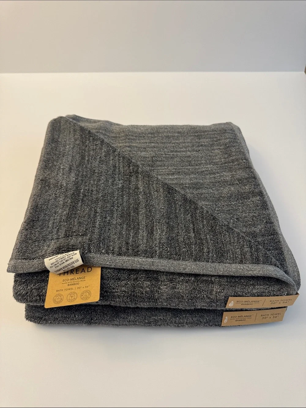 2pc COMMON THREAD Eco-Melange Bamboo/Cotton Bath Towel Set - Heather Dark Grey